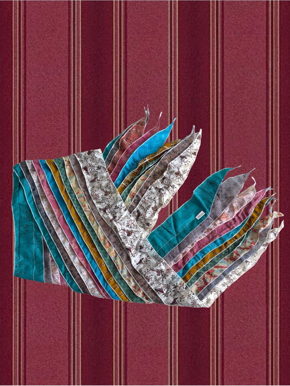 Multicolor Striped Fringe Scarf - Teal, Pink, Mustard & Cream